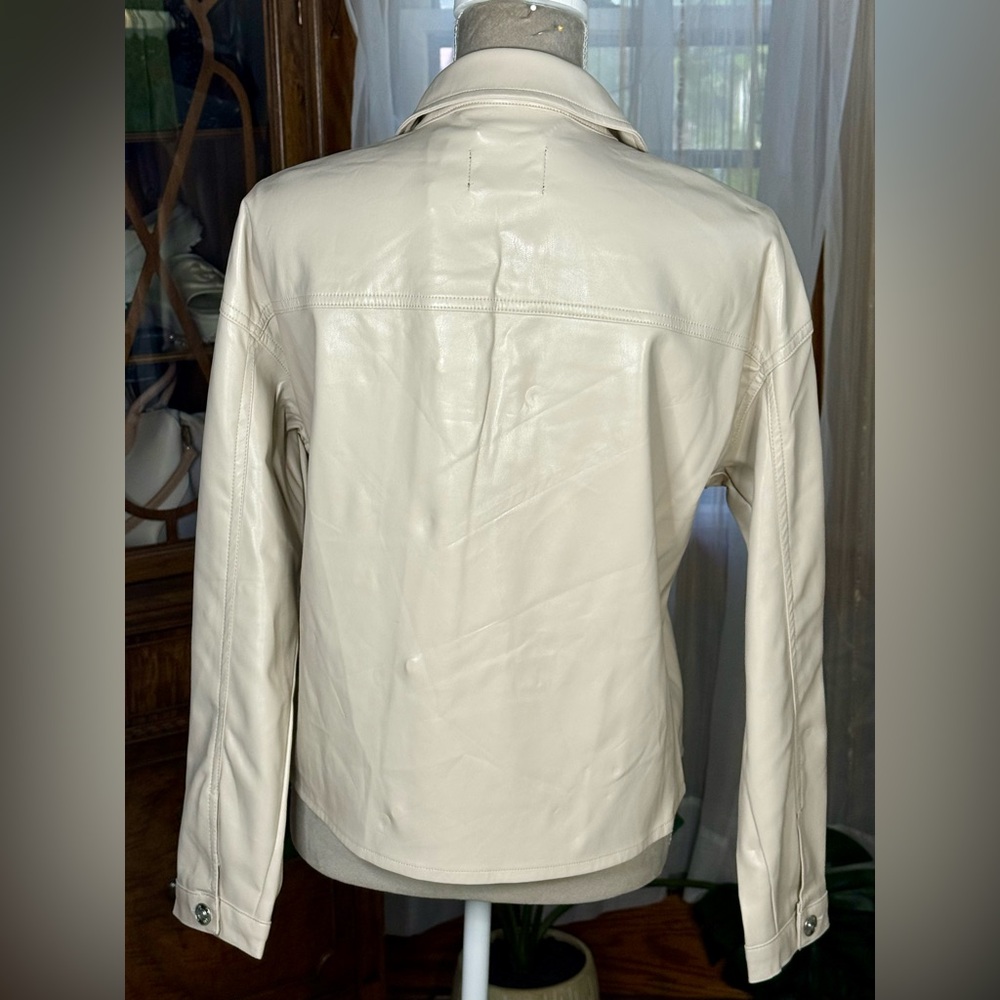 Tahari Cream Faux Leather Jacket - Picture 3 of 5